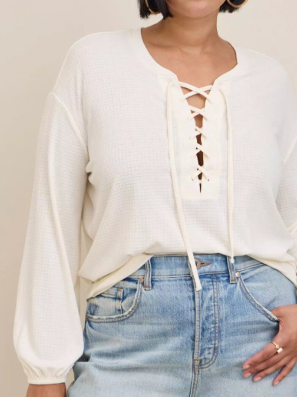 Torrid Texture Jersey Lace-Up Drop Shoulder Top